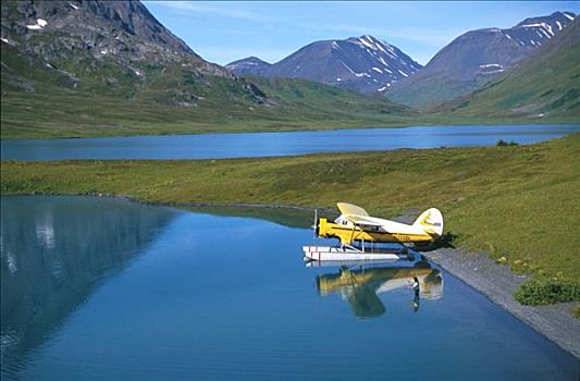水上飞机,湖,阿拉斯加,夏天