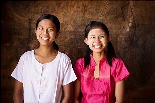 两个,高兴,年轻,缅甸,女孩