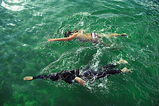 两个人,游泳,青绿色,水,瑞典