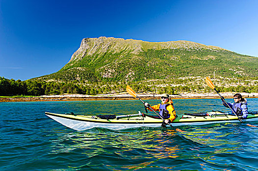 挪威,学生,海上皮划艇,峡湾
