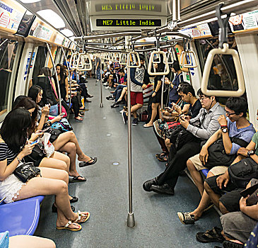 东方人,坐,地铁,小印度,车站,新加坡,亚洲
