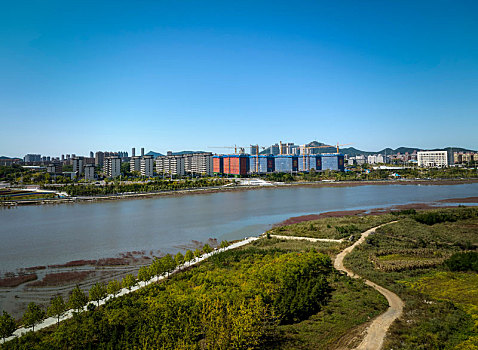 辽宁省大连市庄河市城市园林航拍图片
