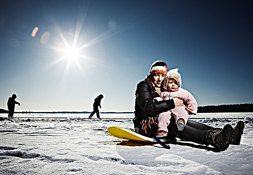 母亲,婴儿,女儿,坐,冰,瑞典