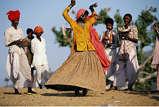 人,跳舞,户外,拉贾斯坦邦,印度