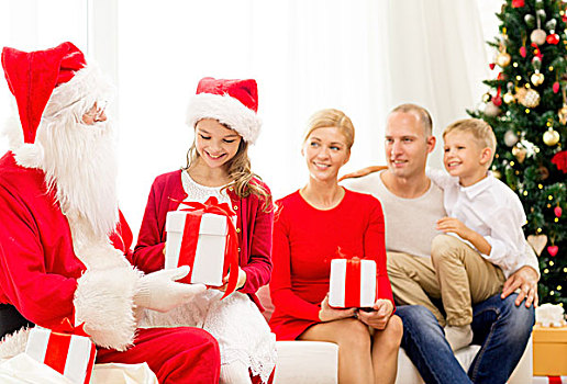 家庭,休假,圣诞节,人,概念,微笑,圣诞老人,礼盒,在家