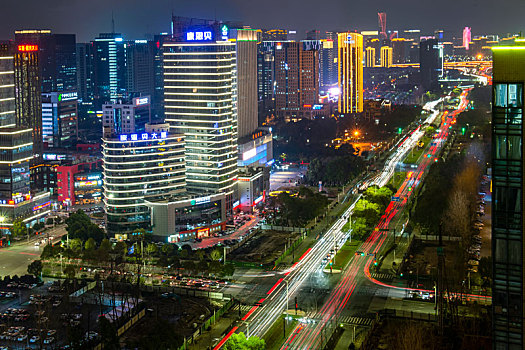 杭州滨江与钱江新城云天和夜晚