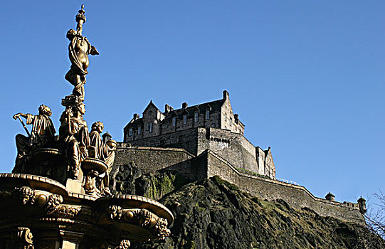 爱丁堡城堡,喷泉,风景,王子,街道,花园