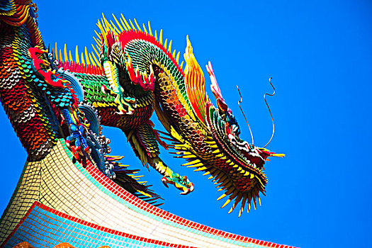 中国宗教信仰,寺庙屋顶上的传统装饰,镶嵌工艺龙