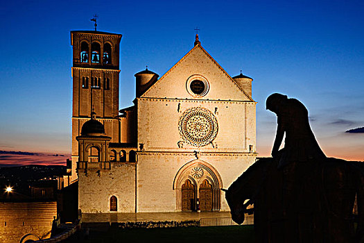 晚间,大教堂,世界遗产,阿西尼城,翁布里亚,意大利,欧洲