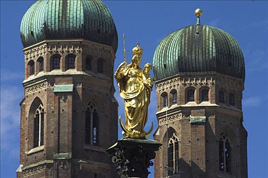 玛丽亚,柱子,正面,圣母教堂,慕尼黑,巴伐利亚,德国