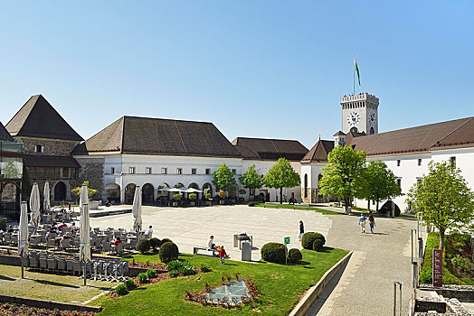 院落,中世纪,城堡,卢布尔雅那,斯洛文尼亚,欧洲