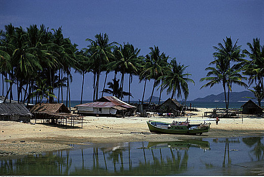 搁浅,船,渔村,马来西亚