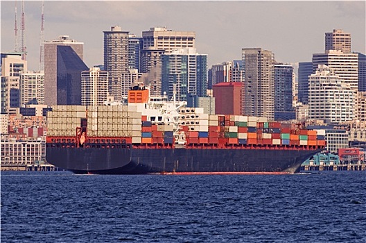 大,货船,港口,城市,西雅图,背景