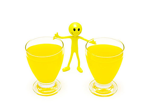 两个,玻璃杯,橙汁,隔绝,白色背景