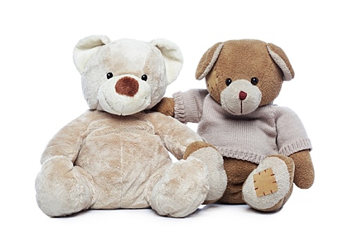 两个,泰迪熊,搂抱,相互,上方