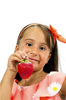 美女,小女孩,草莓,姿势,微笑