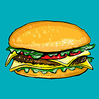 插画,汉堡包,蓝色背景