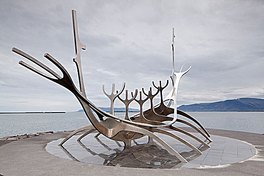 雕塑,维京,船,雷克雅未克,冰岛,欧洲