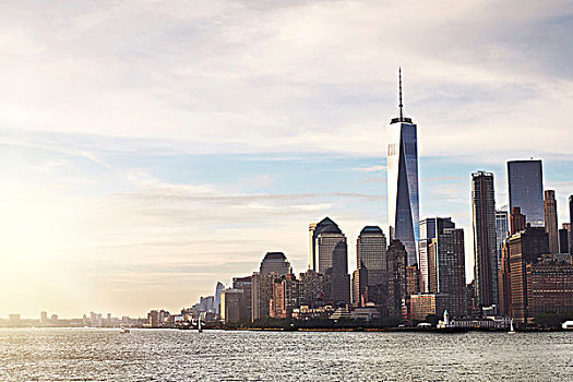 城市,天际线,一个,世界贸易中心,下曼哈顿,纽约,美国