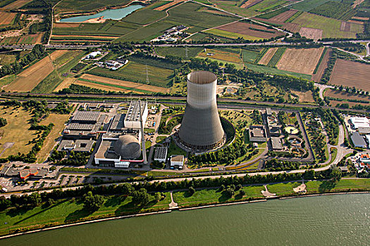 航拍,核能,植物,莱茵河,河,靠近,科布伦茨,莱茵兰普法尔茨州,德国,欧洲