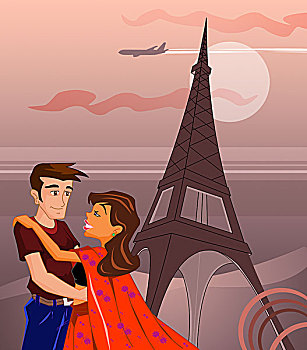 伴侣,浪漫,正面,塔,埃菲尔铁塔,巴黎,法国