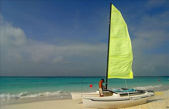 男人,帆船,海滩,拉哥岛,古巴,美洲