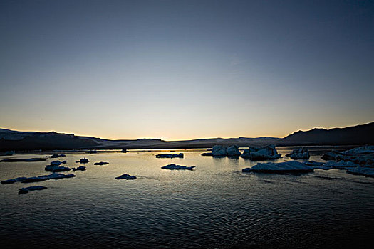 冰岛,杰古沙龙湖,结冰,泻湖,黎明