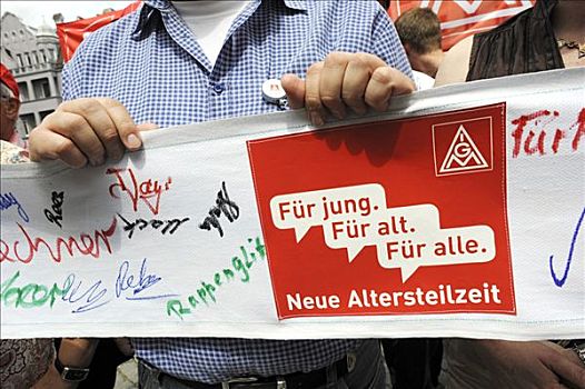 带,家人,签名,标签,年轻,老,新,工作,老人,抗议,动作,赞成,金属,巴伐利亚,区域,德国