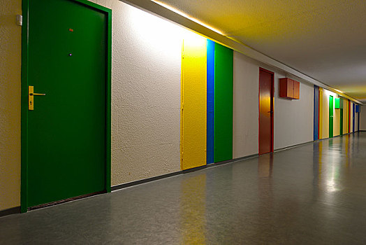 走廊,彩色,门,联合,设计,勒-柯布西耶,现代主义,住宅,世界遗产,默尔特摩泽尔省,洛林,法国,欧洲