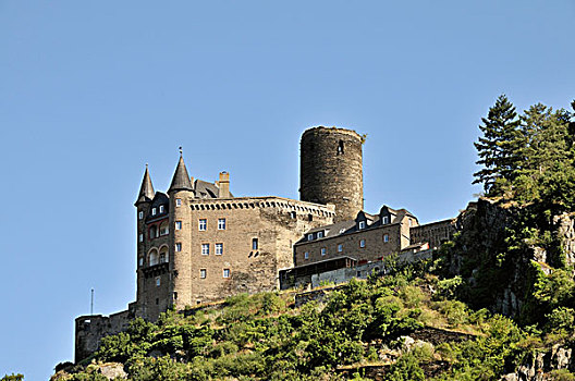城堡,中间,莱茵河,山谷,世界遗产,莱茵兰普法尔茨州,德国,欧洲