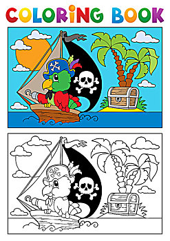 上色画册,海盗,鹦鹉