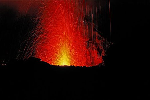 夜晚,火山爆发,岛屿,伊奥利亚,群岛,意大利南部