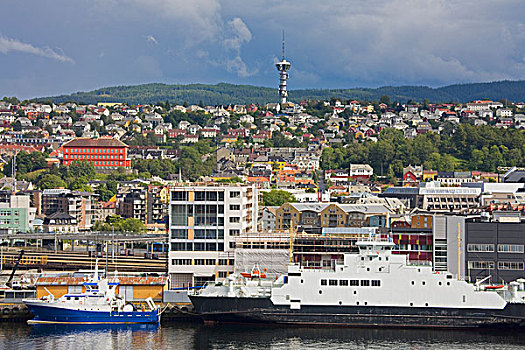 渡轮,水岸,特隆赫姆,挪威,斯堪的纳维亚