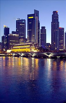 新加坡,天际线,新加坡河,黄昏
