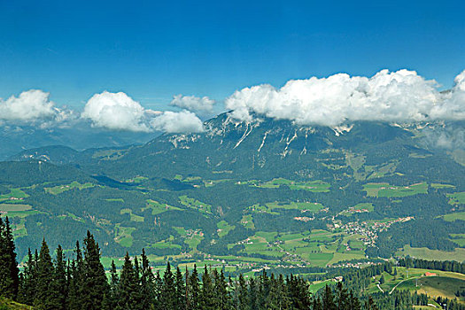 全景,奥地利,阿尔卑斯山,漂亮,晴朗,夏天