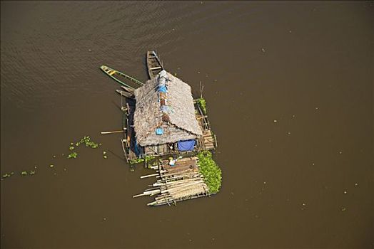 秘鲁,亚马逊河,伊基托斯,航拍,港口,茅草屋顶,住所,城市,亚马逊盆地