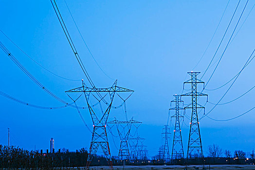 水电,电,输电塔,黄昏,魁北克,加拿大,北美