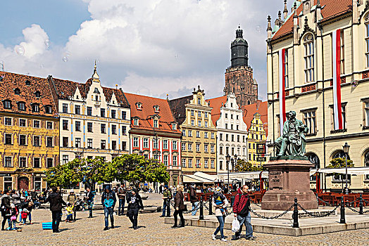 波兰,弗罗茨瓦夫,历史,老城,市场,街景
