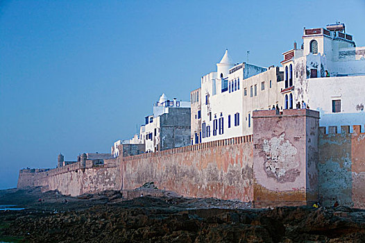 摩洛哥,大西洋海岸,苏维拉,城镇景色,日落