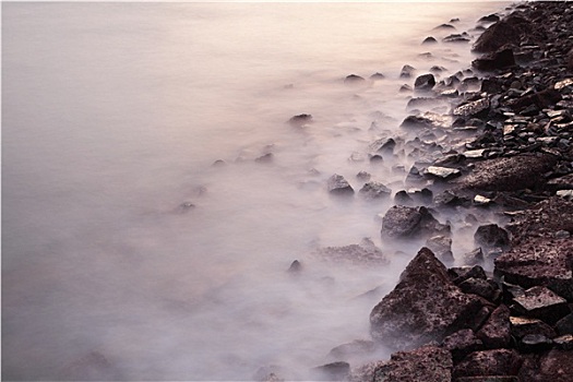 海岸,波浪,石头,日落