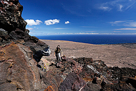 远足,悬崖,巴利,小路,火山,国家,公园,夏威夷,美国