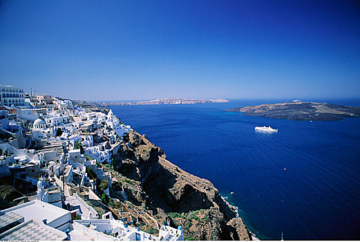 俯视,沿岸城市,岛屿,锡拉岛,希腊