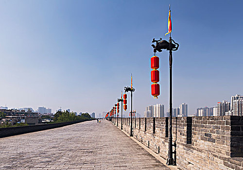 红灯笼,城墙,西安,陕西,中国,亚洲