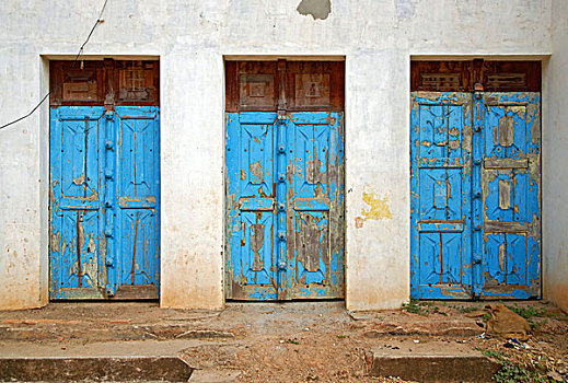建筑,老,蓝色,门,犹太区,高知,喀拉拉,印度,亚洲