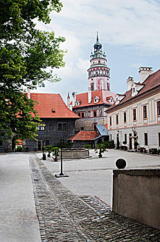 仰视,城堡,克鲁姆洛夫,南,波希米亚风格,区域,捷克共和国