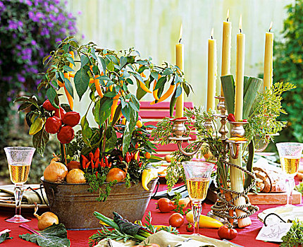 桌饰,蜡烛,蔬菜