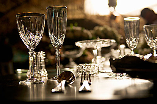 水晶,碗,餐具,桌子