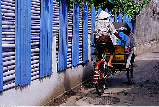 人,骑自行车,人力车