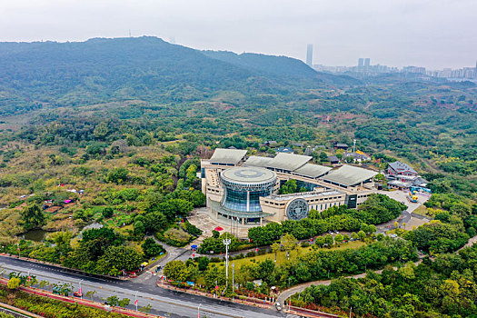 航拍南宁广西民族博物馆广西民族村