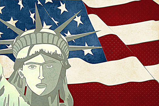 自由女神像,美国,旗帜,数码,纸,抽象拼贴画